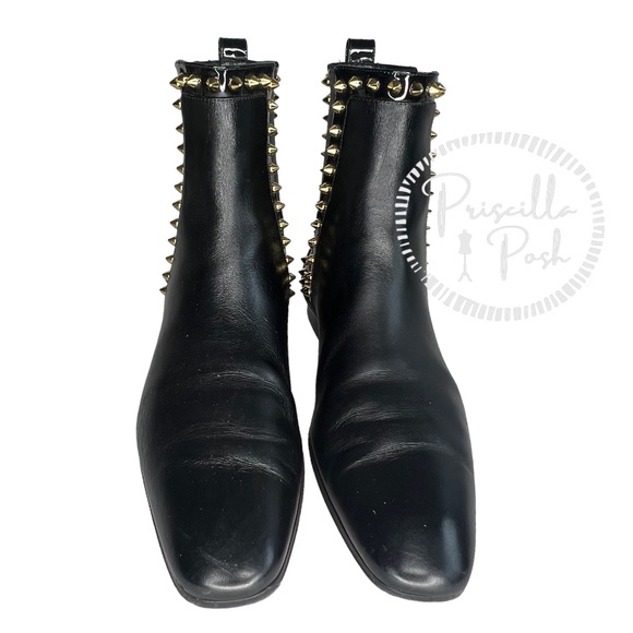 Christian Louboutin Black Leather Studded Red Sole Chelsea Boots Ankle Booties - Picture 8 of 13